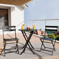 3-Piece Folding Bistro Set, Foldable Patio Furniture Set With Premium Frame, Outdoor Bistro Table And Chairs Set Of 2 by Ebern Designs