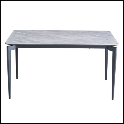 Glossy Rock Table With Black Legs,Sintered Stone Dining Table,Family Dining Table For 6-8 People by Ivy Bronx