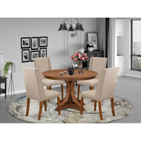 Dining Table Set consists of a dining table and Light Tan Linen Fabric dinning chair with Padded Back - Antique Walnut by Wildon Home