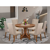 Dining Table Set consists of a dining table and Light Tan Linen Fabric dinning chair with Padded Back - Antique Walnut by Wildon Home