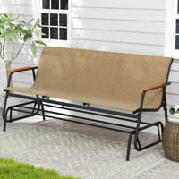 Patio Glider Bench For 2 Swing Gliding Loveseat With Curved Teak Armrests For Porch by Ebern Designs