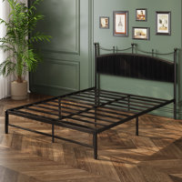 Queen Upholstered Headboard Metal Platform Bed by Charlton Home