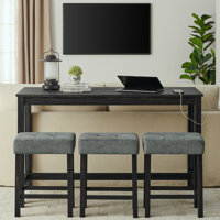 59" W Bar Table Set With Power Outlet, 3 Cushioned Stools by Lark Manor