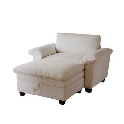 51" Oversize Chaise Lounge Chair with Ottoman and Storage Upholstered Soft Chenille by Latitude Run