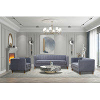 Jacqueline Velvet 3 pc Sofa, Loveseat and Arm Chair set