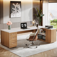 85.8" L-Shaped Executive Desk with File Cabinet by Latitude Run