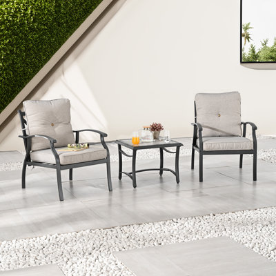 3-Piece Outdoor Chat Set With Cushioned Armchairs And Side Table
