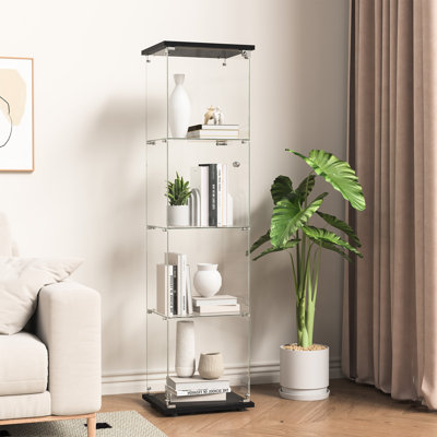 Glass Display Cabinet With Door, 4 Layers, China Cabinet, Glass Display Stand Suitable For Living Room, Kitchen, Bedroom by Wrought Studio