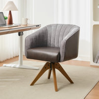 Modern Chenille Upholstered Swivel Office Chair, Home Task Chair With Wood Base