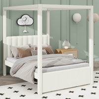 Platform Bed With Canopy Trundle & 3 Storage Drawers