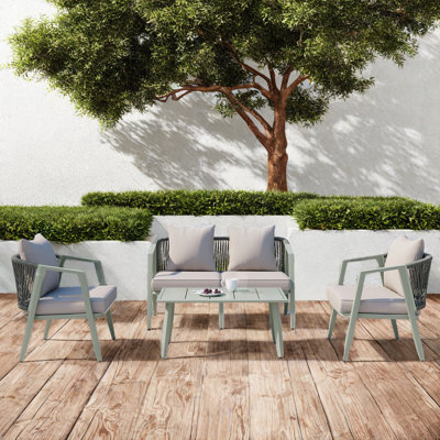 Durable Outdoor Seating Set Included 2 Single Chairs, 1 Double Chairs, 1 Table, Iron Frames And Pe Rattan