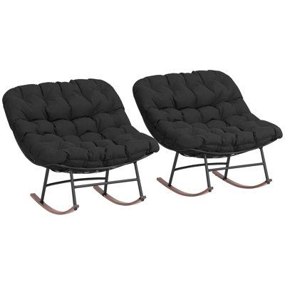 Outdoor Rocking Chair Set of 2, Oversized Rocking Papasan Chairs with Cushions, Steel Frame, Comfy Rockers for Patio Porch Lawn Garden, by George Oliver