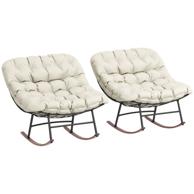 Outdoor Rocking Chair Set of 2, Oversized Rocking Papasan Chairs with Cushions, Steel Frame, Comfy Rockers for Patio Porch Lawn Garden, by George Oliver