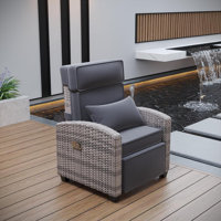 Outdoor Reclining Chairs, Reclining Patio Chairs With Extended Footrest, Adjustable Rattan Patio Lounge With Flip-Up Table