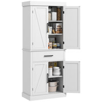 72" Tall Kitchen Pantry Storage Cabinet, Farmhouse Freestanding Kitchen Cabinet With 4 Barn Doors, Drawer, 5-Tier Shelf And Adjustable Shelves by Gracie Oaks