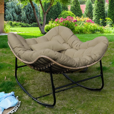 Egg-Shaped Outdoor Rocking Chair, Patio Rocking Chair With Thick Cushion, Modern Indoor Papasan Rocking Chair, Lounge Rocker For Balcony, Living Room, by Ebern Designs