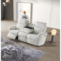 Chic Upholstered Fabric 3 Seats Power Recliner Sofa, with Flip-down Metal Table & Cup Holders