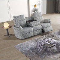 Chic Upholstered Fabric 3 Seats Power Recliner Sofa, with Flip-down Metal Table & Cup Holders by Latitude Run