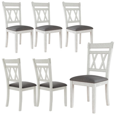 Dubreuil Solid Wood Dining Chairs Set Of 6, Upholstered Cross Back Side Chair, Wooden Armless Kitchen Chairs With Solid Rubber Wood Legs For Dining Ro by Gracie Oaks