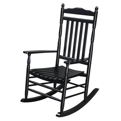 45 In. Black Outdoor Wood Rocking Chair With Comfortable Backrest by August Grove