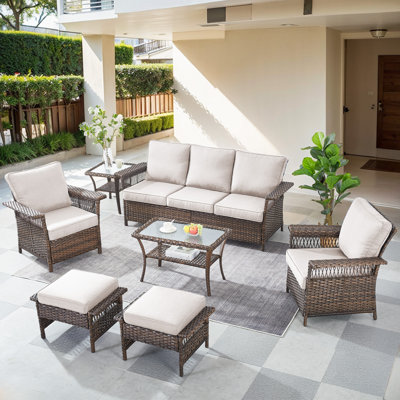 7 Piece Rattan Sofa Seating Group With Cushions by Lark Manor