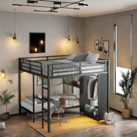 Bunk Bed With Desk And Wardrobe, Space-Saving Loft Bed With Storage, Sturdy Wood Frame, Full-Length Guardrails & Easy Assembly For Small Rooms