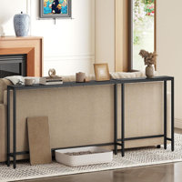 L-Shaped Console Table With Built-In Power Strip, USB Ports, And Flexible Assembly Options For Living Room, Hallway, Or Behind Sofa by 17 Stories