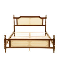 Pine Wood Platform Bed, Bed With Rattan Headboard & Footboard, Central Enhanced Bed Platform Design,No Box Spring Required by Bay Isle Home