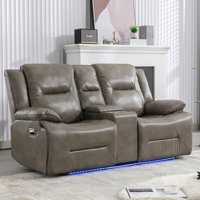 2 Seater Home Theater Recliner Manual Recliner Chair With A LED Light Strip Two Cup Holders And A Storage Box For Living Room,Bedroom by Orren Ellis