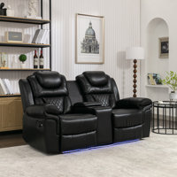 Home Theater Seating Manual Recliner Loveseat With Hide-Away Storage, Cup Holders And LED Light Strip For Living Room by Brayden Studio