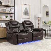 Home Theater Seating Manual Recliner Loveseat With Hide-Away Storage, Cup Holders And LED Light Strip For Living Room by Brayden Studio