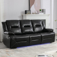 3 Seater Home Theater Recliner Manual Recliner Chair With A LED Light Strip Two Built-In Cup Holders For Living Room,Bedroom by Brayden Studio