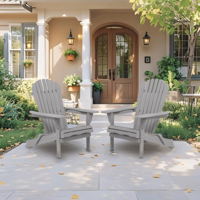 Solid Wood Adirondack Chair Set of 2 Foldable Patio Chair for Garden, Lawn, Backyard by Highland Dunes