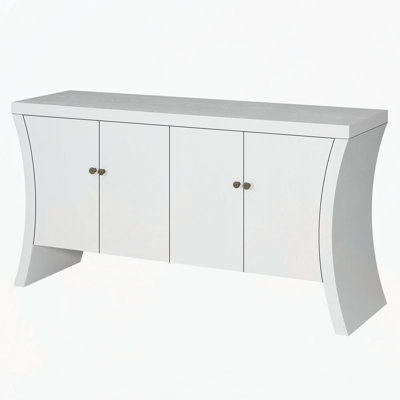 Refined Industrial 4-Door Credenza with Wooden Arc Legs & Bronze Clasps – Advanced Storage Design, Solid Craftsmanship,
