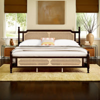 Espresso Pine King Rattan Headboard & Footboard Bed Frame with Storage