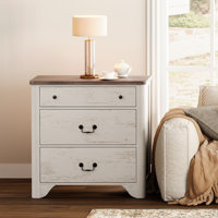 Farmhouse 3-Drawer Dresser,Modern 31.5" End Table With Ample Storage,Wood Wide Chest For Bedroom,Living by August Grove
