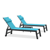 Outdoor Lounge Chair Set Aluminum Patio Chaise Lounger Set Of 3 With Wheel And Pillow