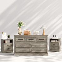 3 Piece Bedroom Set - 7 Drawer Dresser And Two 2 Drawer Nightstands,gray Wash by August Grove