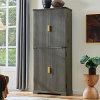 Fluted Pantry Cabinet, 72" Tall Modern Storage Cabinet With 4 Doors, Organizer, Drawer And Adjustable Shelves, Wood Cupboard For Kitchen, Dining Room, by Loon Peak