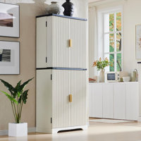 Fluted Pantry Cabinet, 72" Tall Modern Storage Cabinet With 4 Doors, Organizer, Drawer And Adjustable Shelves, Wood Cupboard For Kitchen, Dining Room, by Loon Peak
