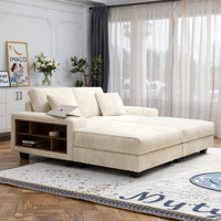 79.5" Oversized Upholstered Chaise Lounge Double Sleeper Sofa With Side Bookshelf And Cup Holder by Hokku Designs