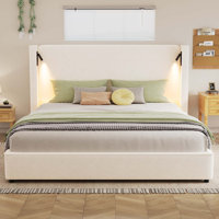 Upholstered Bed Frame with High Wingback Headboard,Reading Lamp and USB port by Ivy Bronx