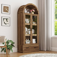 75" Tall Arched Kitchen Pantry Storage Cabinet W Load-Bearing Steel Pipe, Farmhouse Kitchens Storage Cabinet With Drawer And Glass Doors, Tall Arched by Winston Porter