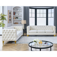 Tommy Tufted Velvet Sofa Set with Square Arms & Metal Legs