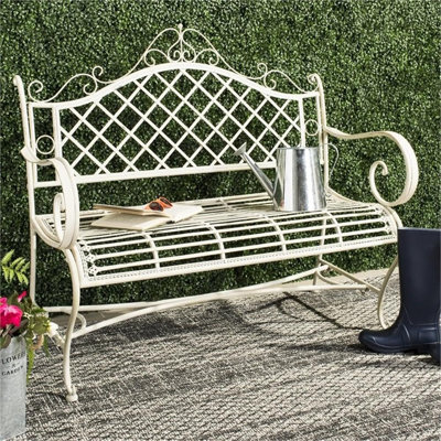 Wrought Iron Garden Bench, 46-inch Wide, for Outdoor Patio and Garden by World Menagerie