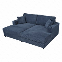 86.5" Oversized Loveseat Chaise Lounge Sectional Sofa Bed Corduroy Sleeper Sofa with Two USB Ports , Two Cup Holders and Two Throw Pillows for Living by Latitude Run