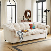 Extra-Long 99.2" Chenille Cloud Sofa Deep Seat 3-Seater Sofa Couch with Fluffy Cushions & Solid Wood Frame by Latitude Run