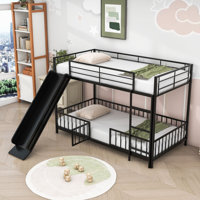 Twin Over Twin Metal Bunk Bed With Slide, Convertible Loft Design And Safety Guardrail by Isabelle & Max