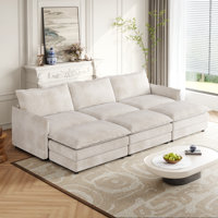 Vivaan Corduroy 3-Seater Sectional Sofa with 3 Movable Ottomans by Latitude Run