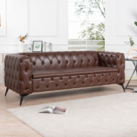 Alvin 84.06" PU Leather 3-Seater Sofa with Removable Cushions by 17 Stories
